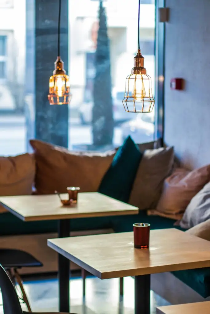 a table with lights from it